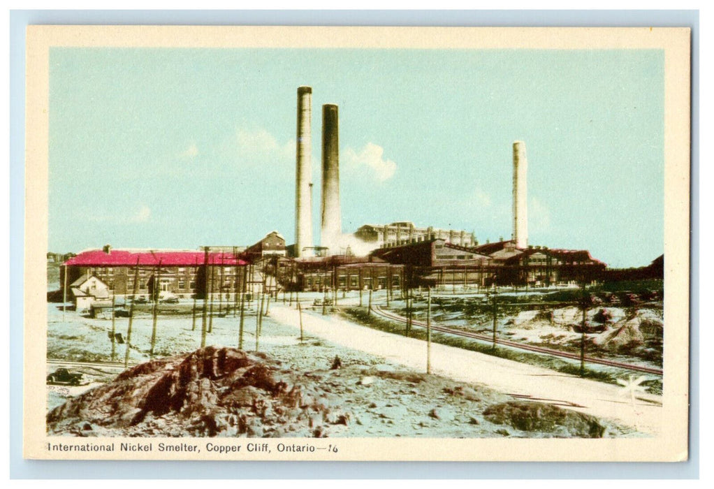 c1940s International Nickel Smelter Copper Cliff Sudbury Ontario Canada Postcard