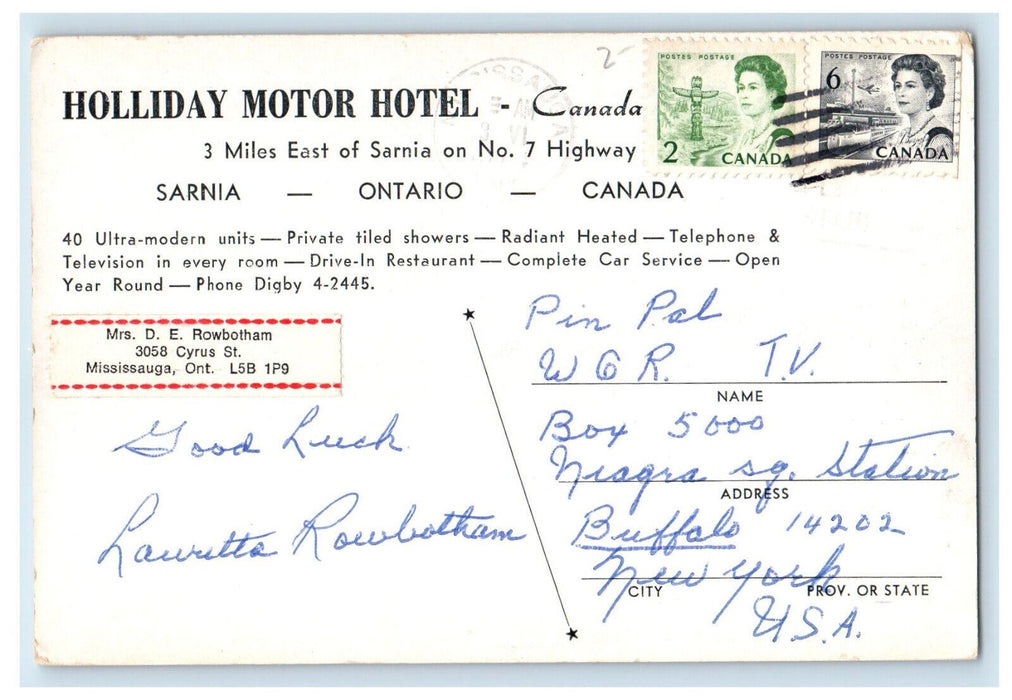 c1940's Multiview, Holliday Motor Hotel Sarnia Ontario Canada Posted Postcard