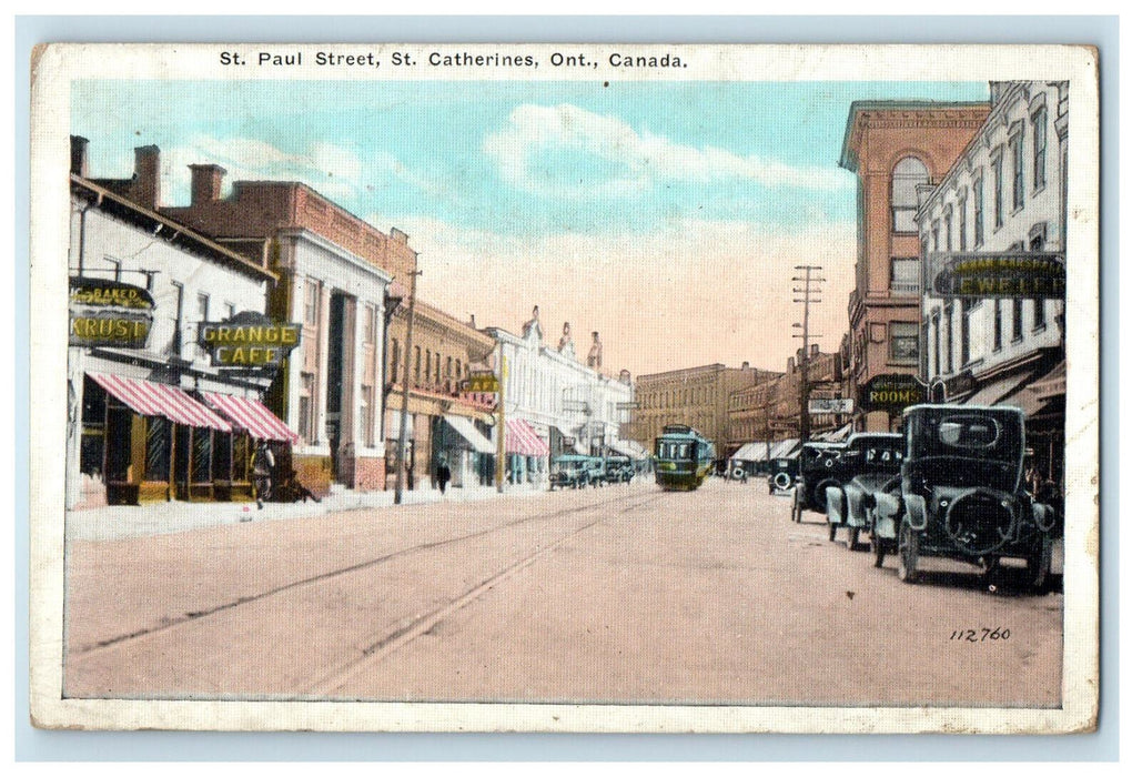 1924 Cafe, Jeweler Trolley Car St. Paul Street, St. Catherines Canada Postcard