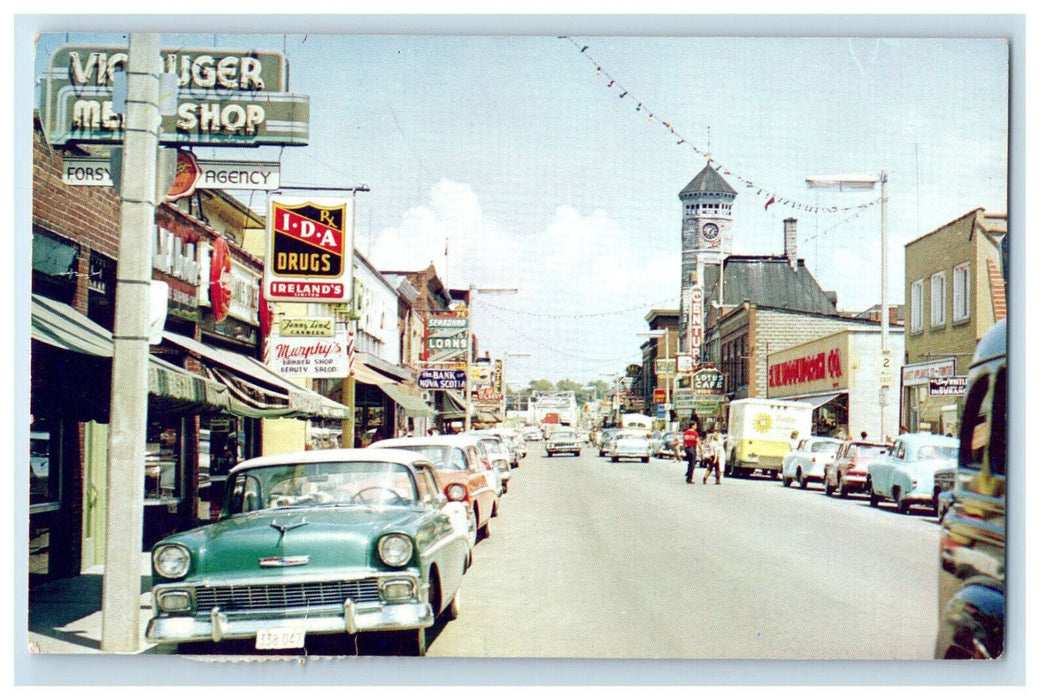 c1950's Barber Shop, Drugstore, Dundas Street, Trenton Ontario Canada Postcard