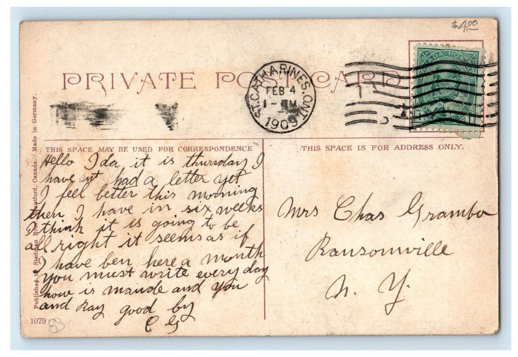 1909 Railway Business District St. Paul Street St. Catherines Canada Postcard