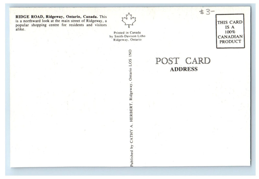 c1950's Shopping Centre, Ridge Road, Ridgeway Ontario Canada Postcard