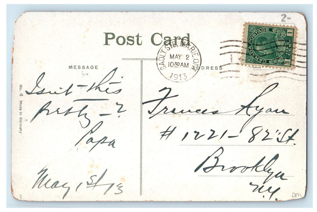 1913 Camping and Boating Scene Near Sault Ste. Marie Ontario Canada Postcard