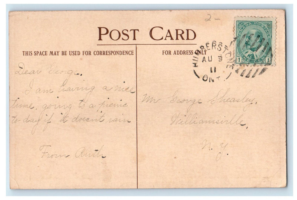 1911 Boat Canoeing Sunset Lake Erie Humberstone Ontario Canada Postcard