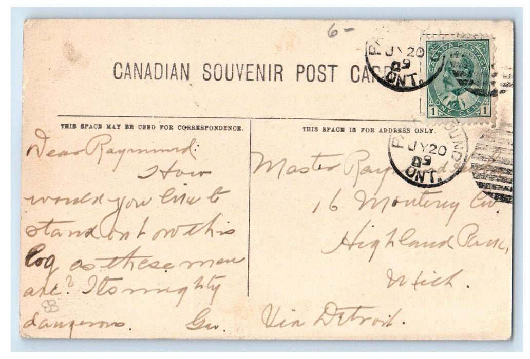1909 Bridge View, Moon Falls Perry Sound Ontario Canada Antique Postcard
