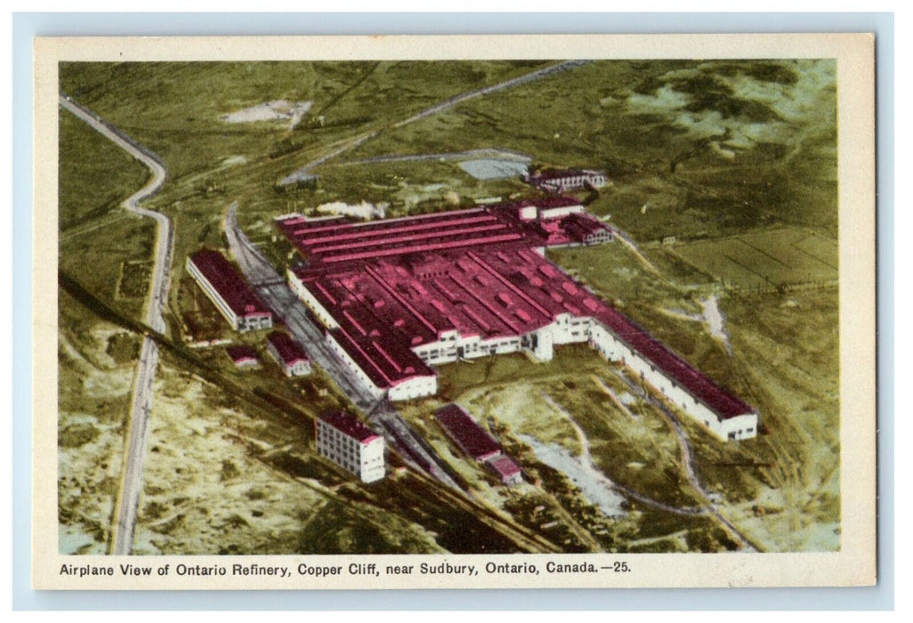 c1940's Airplane View of Ontario Refinery Copper Cliff Sudbury Canada Postcard