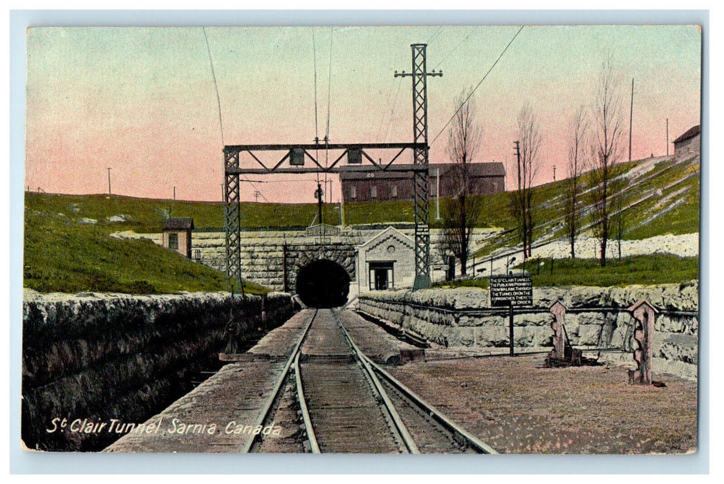 1910 Train Railway, St. Clair Tunnel Sarnia Ontario Canada Antique Postcard