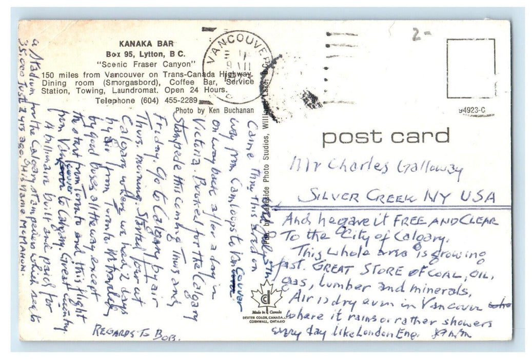 c1950's Scenic Fraser Canyon Kanaka Bar, Lytton BC Canada Vintage Postcard