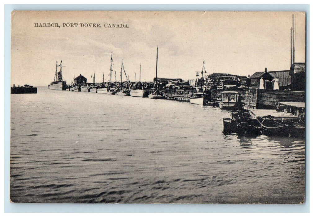 1912 Boat Scene, Harbor Port Dover Ontario Canada EP Waddle Postcard