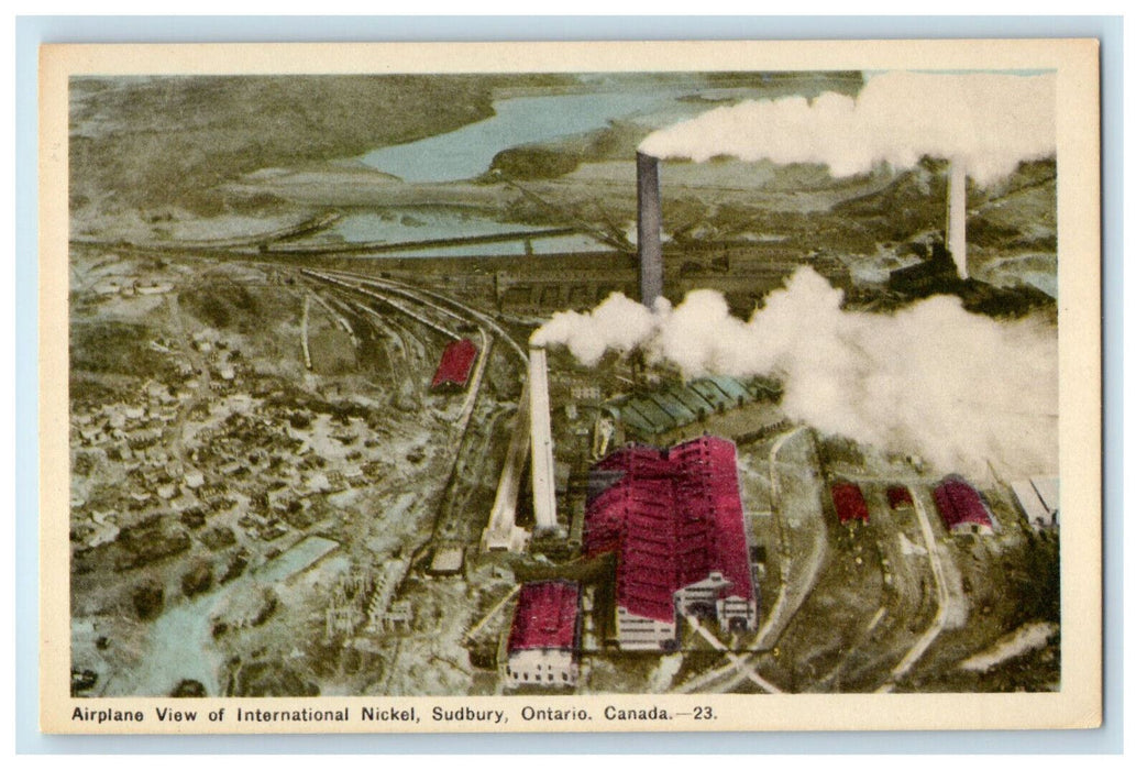 c1940's Airplane View of International Nickel Sudbury Ontario Canada Postcard
