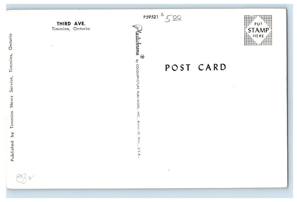 c1960's Paint Shop, Men's, Shoes, Third Avenue Timmins Ontario Canada Postcard