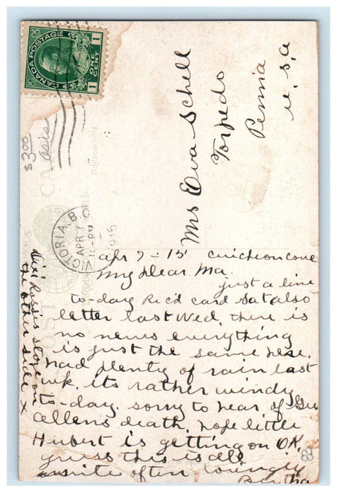 1915 Restaurants, Dentist, Government St. Victoria BC Canada Posted Postcard