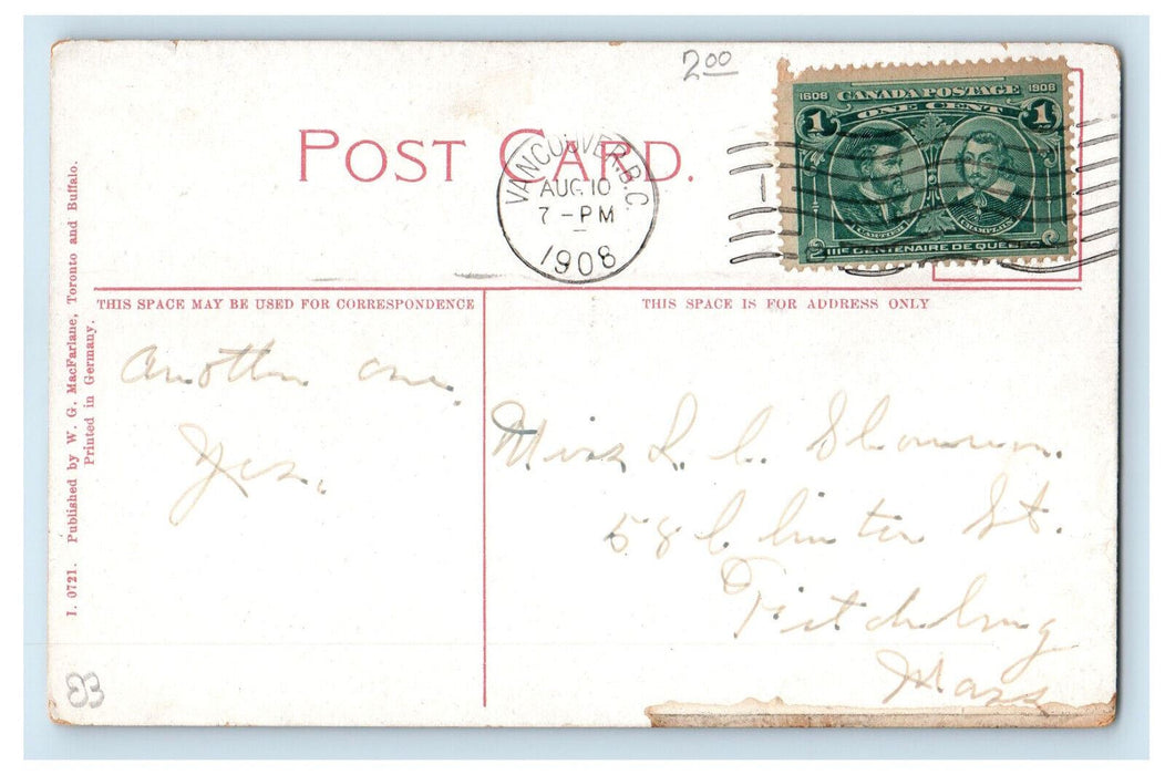 1908 Trolley Cars Business District Hastings Street Vancouver BC Canada Postcard