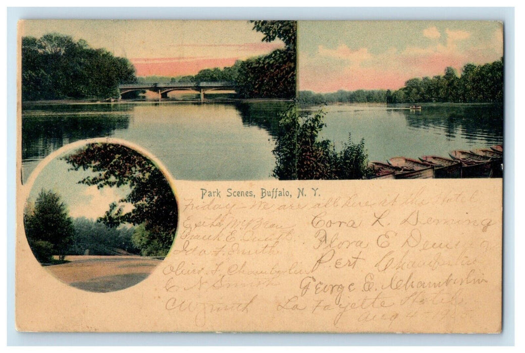 1905 Park Scene Buffalo New York NY, Bridge Lake Boat And Road View Postcard