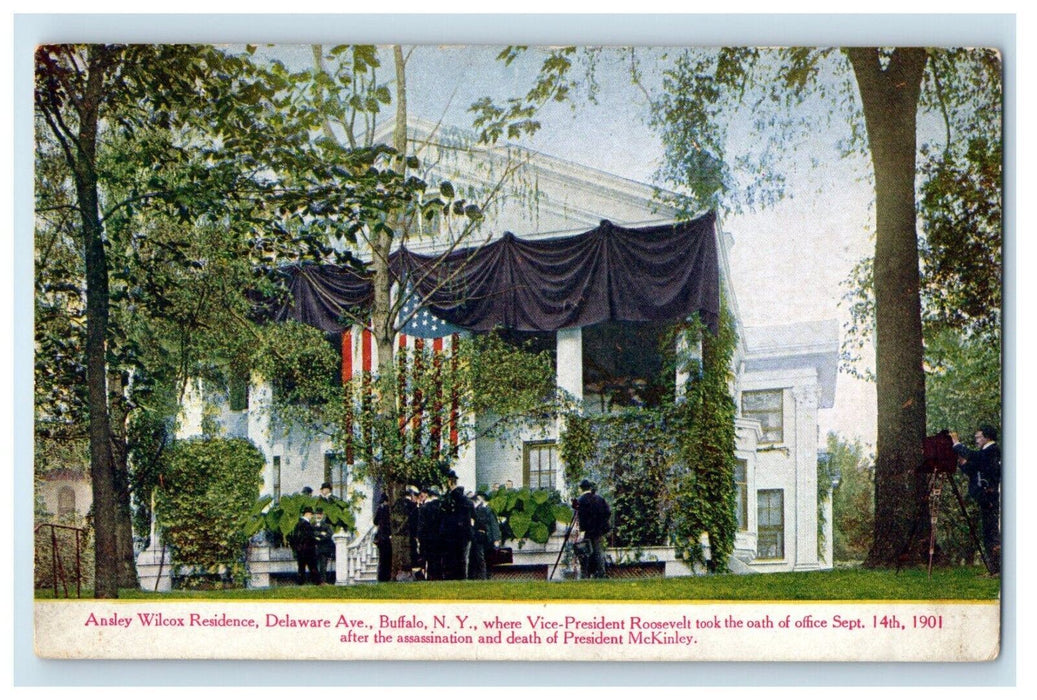 c1910's Ansley Wilcox Residence Delaware Avenue Patriotic Buffalo NY Postcard