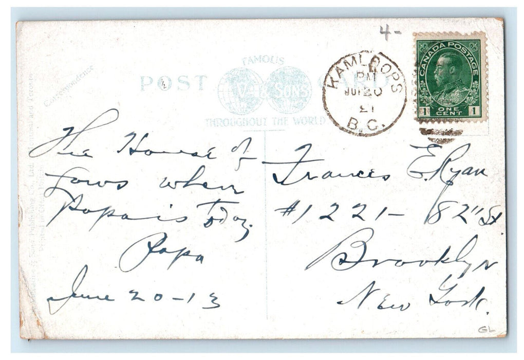 1913 Court House, Kamloops British Columbia, Canada Antique Postcard
