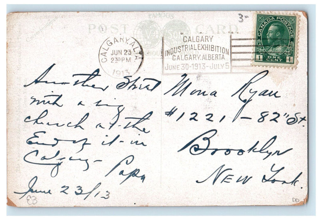 1913 1st Street West and St. Mary's Church Calgary Alberta Canada Postcard