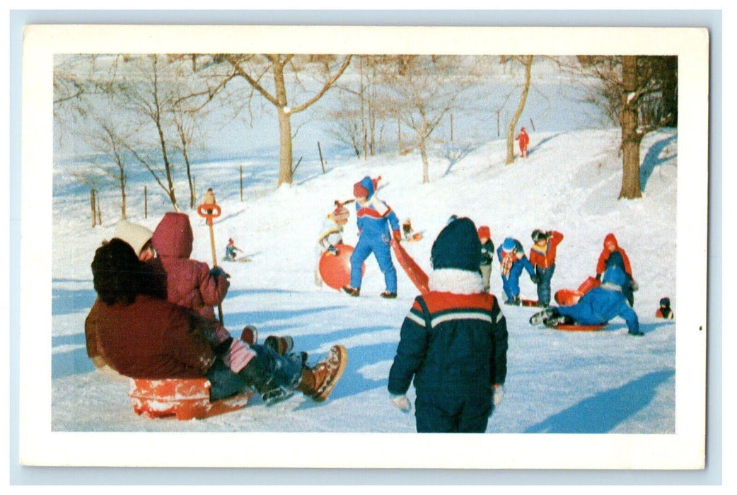 c1930's Winter Fun Delaware Park Kids Playing Buffalo New York NY Postcard