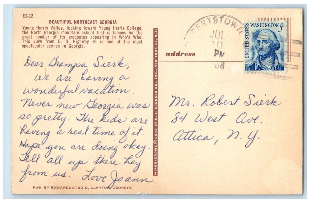 c1960s Bird's Eye View of Young Harris Valley 1968 Northeast Georgia GA Postcard