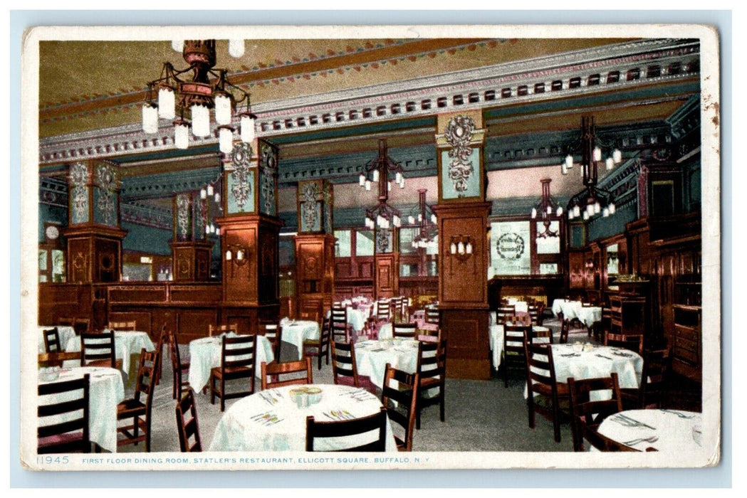 First Floor Dining Room Statler's Restaurant Ellicott Square Buffalo NY Postcard