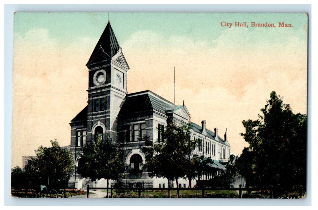 c1910 Trees In Front of City Hall, Brandon Manitoba Canada Antique Postcard
