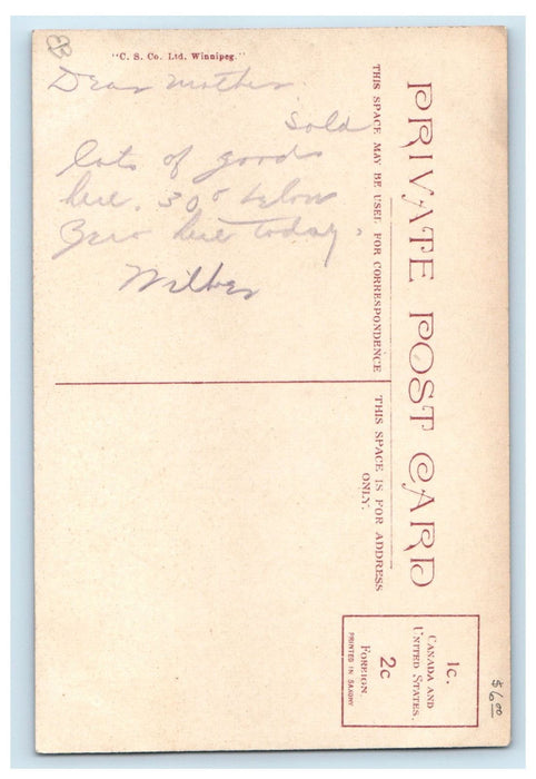 c1910 Fort Garry Gate & Dog Sleigh Train Winnipeg Manitoba Canada Postcard