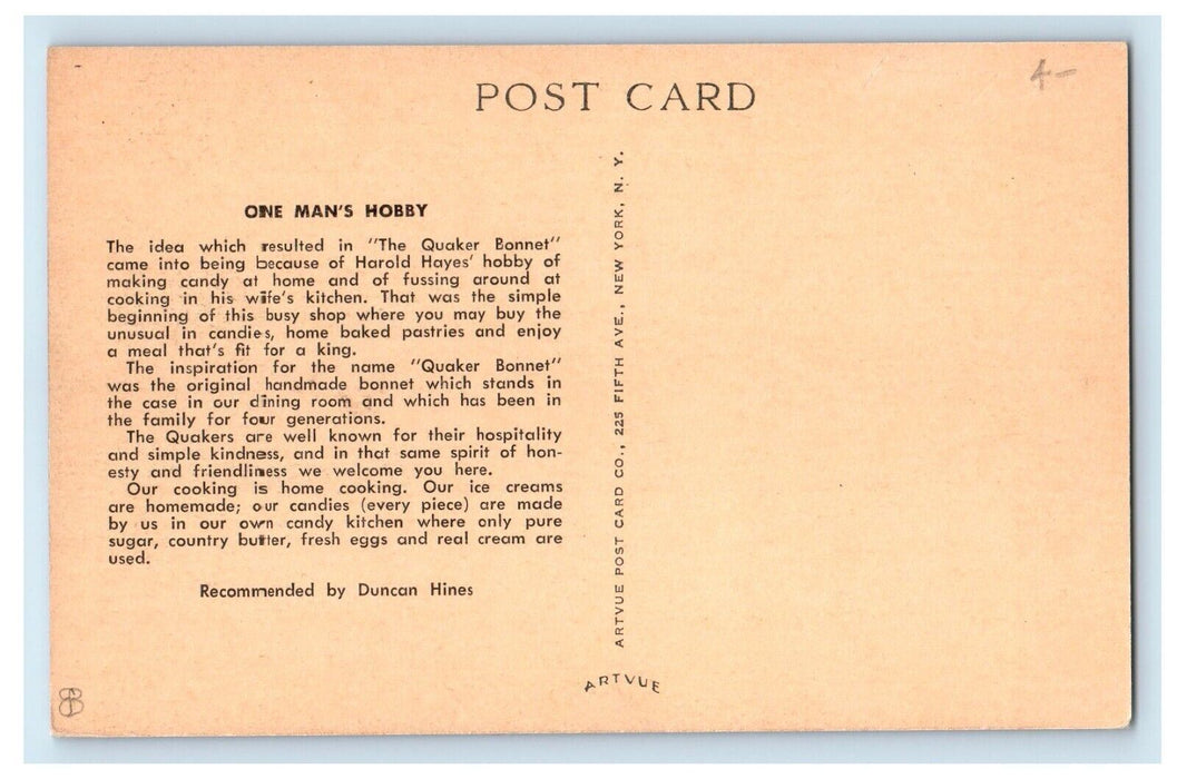 The Quaker Bonnet Restaurant Elmwood Avenue Dining Room Buffalo NY Postcard