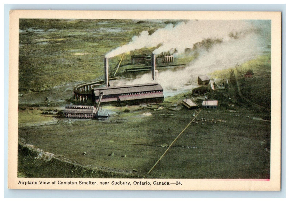 c1940's Airplane View of Coniston Smelter Sudbury Ontario Canada Postcard