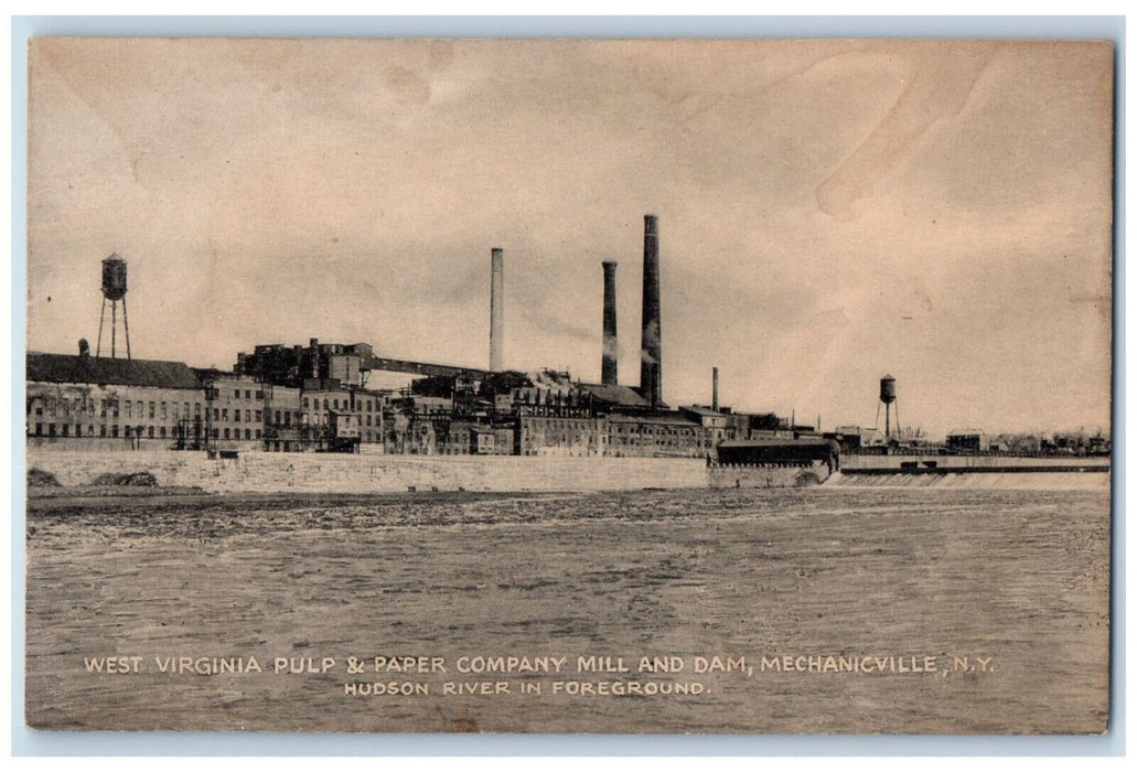 c1940's West Virginia Pulp & Paper Company Mill & Dam Mechanicville NY Postcard