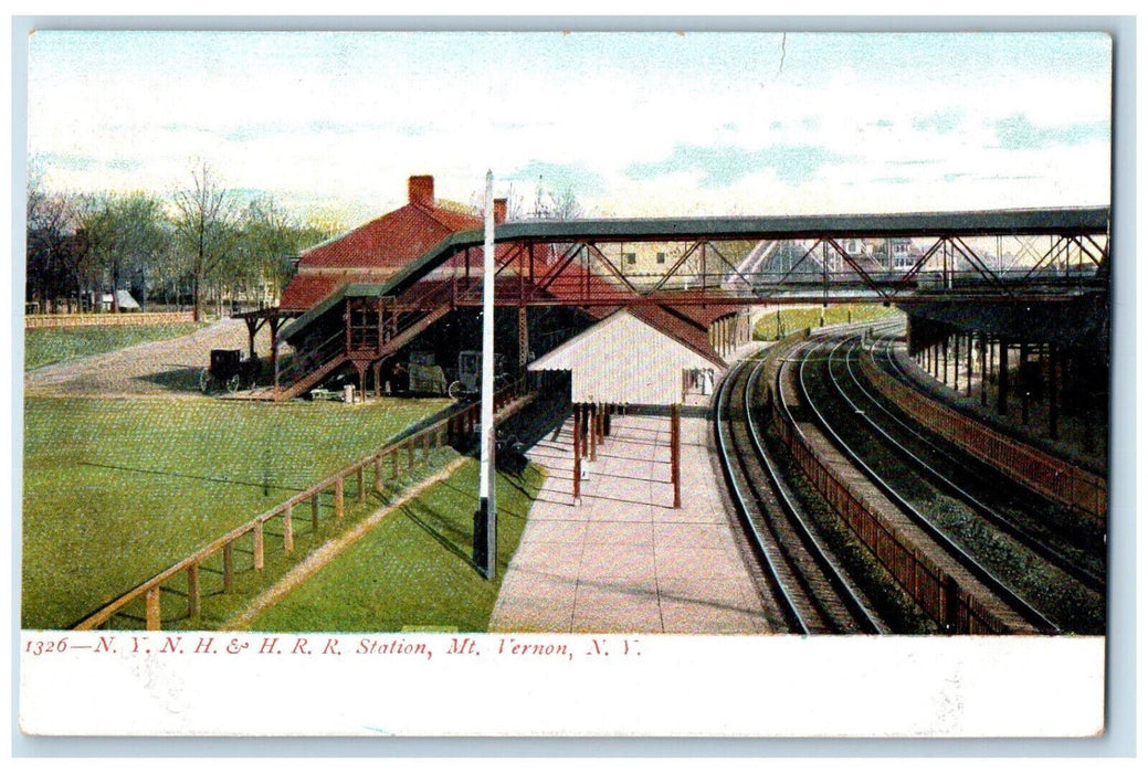 c1905 Overpass Railroad N.Y.N.H & H.R.R Station Mount Vernon NY Postcard