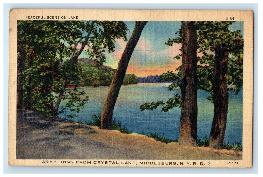 c1930's Greetings From Crystal Lake Middleburg New York NY, Scene Lake Postcard
