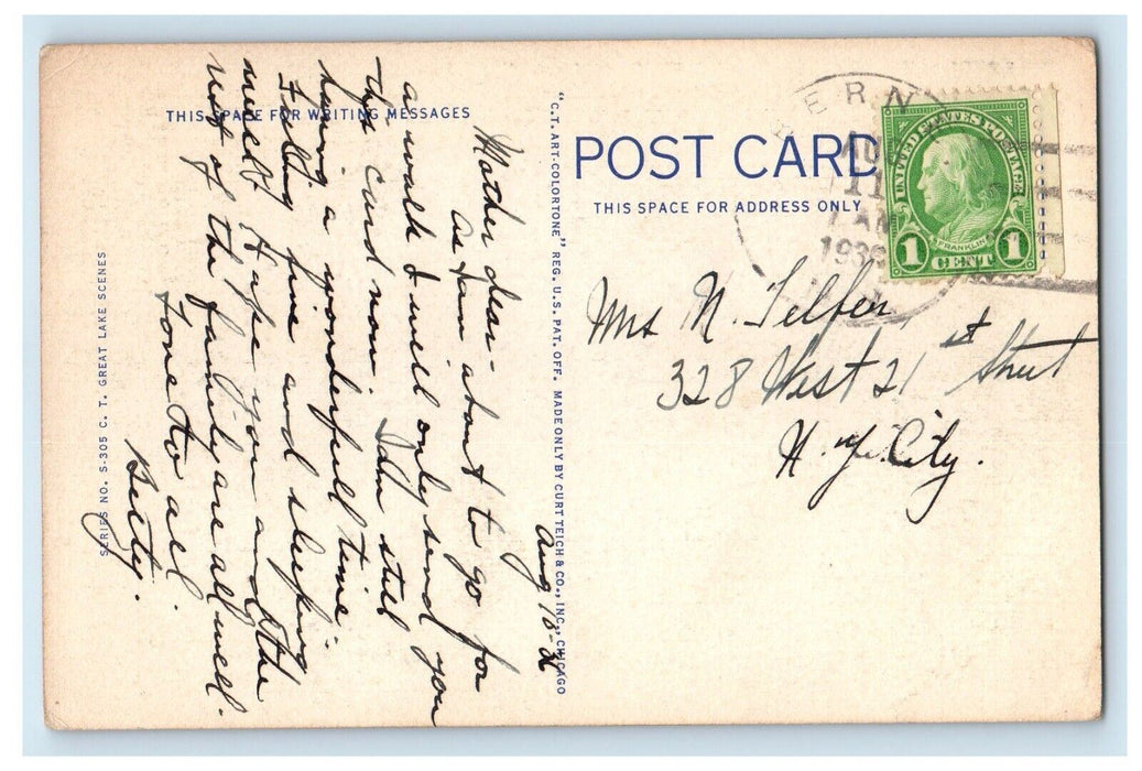 c1930's Greetings From Crystal Lake Middleburg New York NY, Scene Lake Postcard