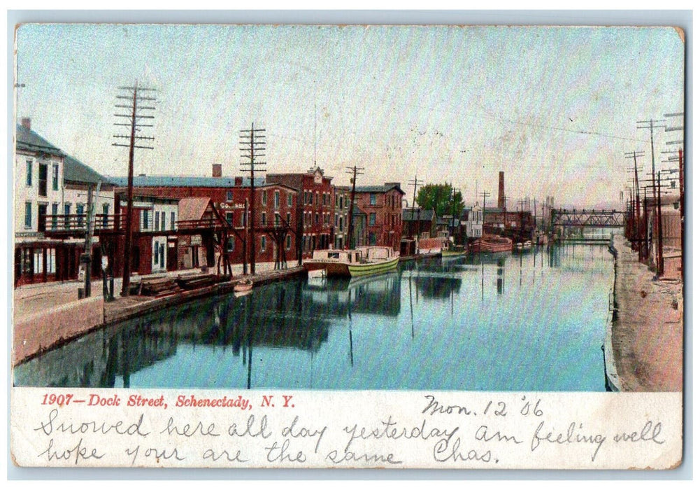 1906 Dock Street, River and Boat Scene, Schenectady NY Craig NY Postcard