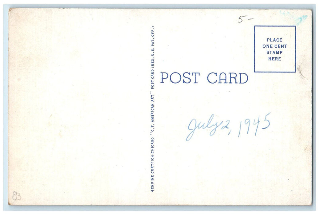 1945 Drugstore, Shoe Repair, Restaurant, Market, Main St. Salamanca NY Postcard