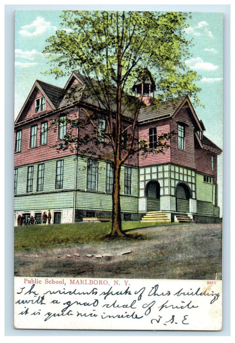 c1905 Public School Building And Tree Marlboro New York NY Antique Postcard