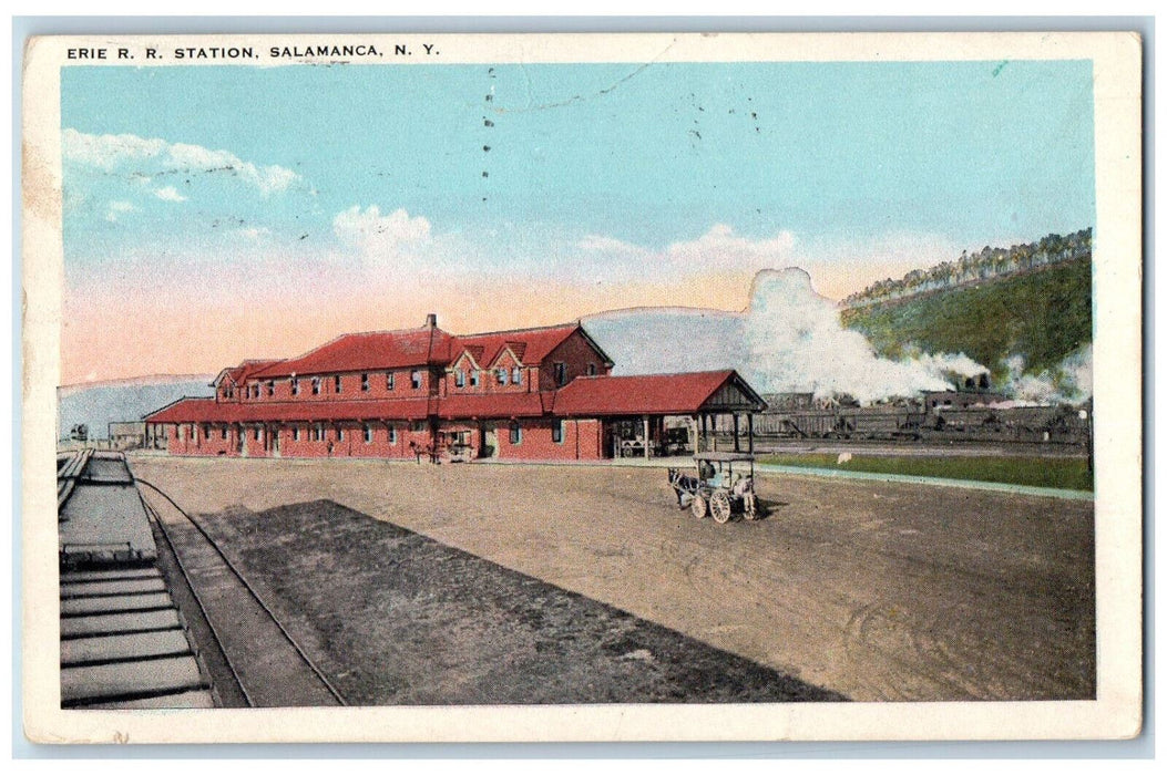 1944 Horse Carriage, Erie Railroad Station Salamanca New York NY Postcard