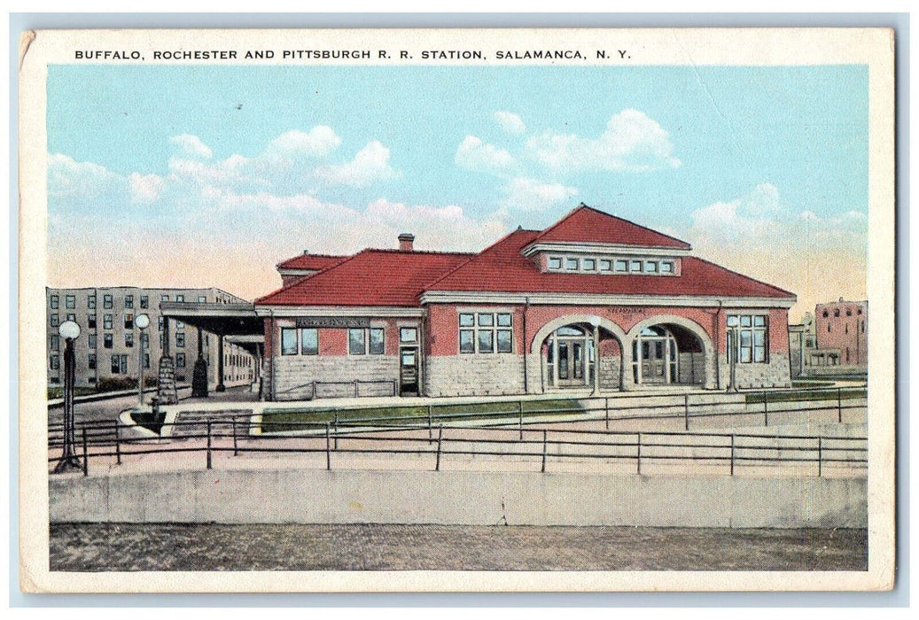c1920's Buffalo Rochester and Pittsburgh Railroad Station Salamanca NY Postcard