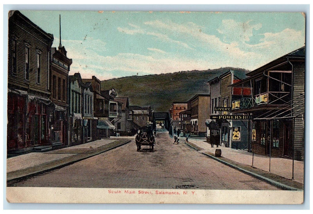 c1910 Livery, Business Section, South Main Street Salamanca New York NY Postcard