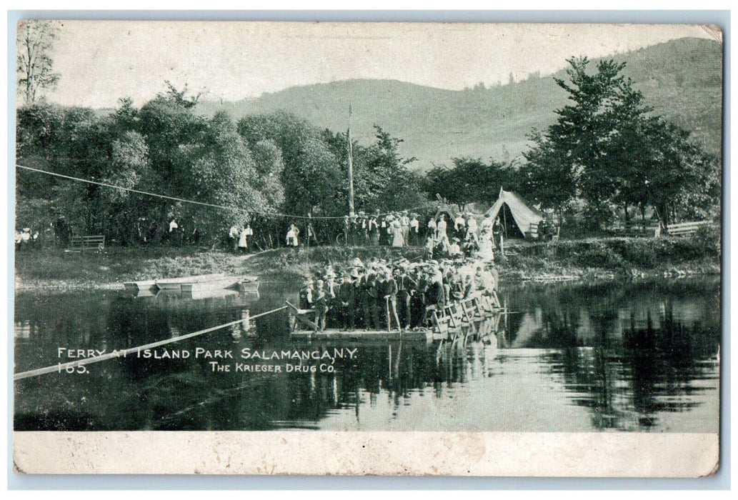 c1910 Ferry at Island Park Salamanca New York NY The Krieger Drug Co. Postcard
