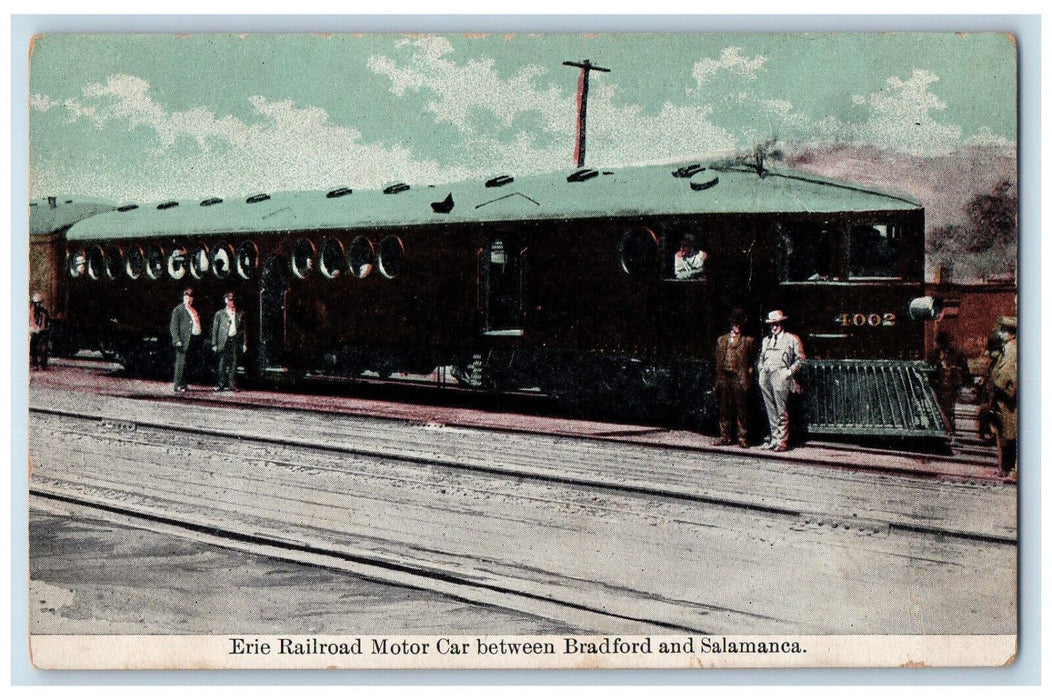 c1910 Erie Railroad Motor Car Between Bradford and Salamanca NY Postcard