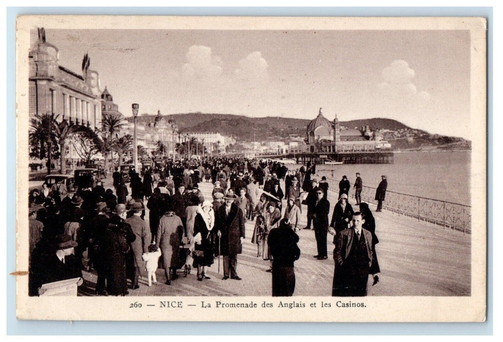 1932 Nice La Promenade Des Anglais Et Les Casinos France Vintage Postcard