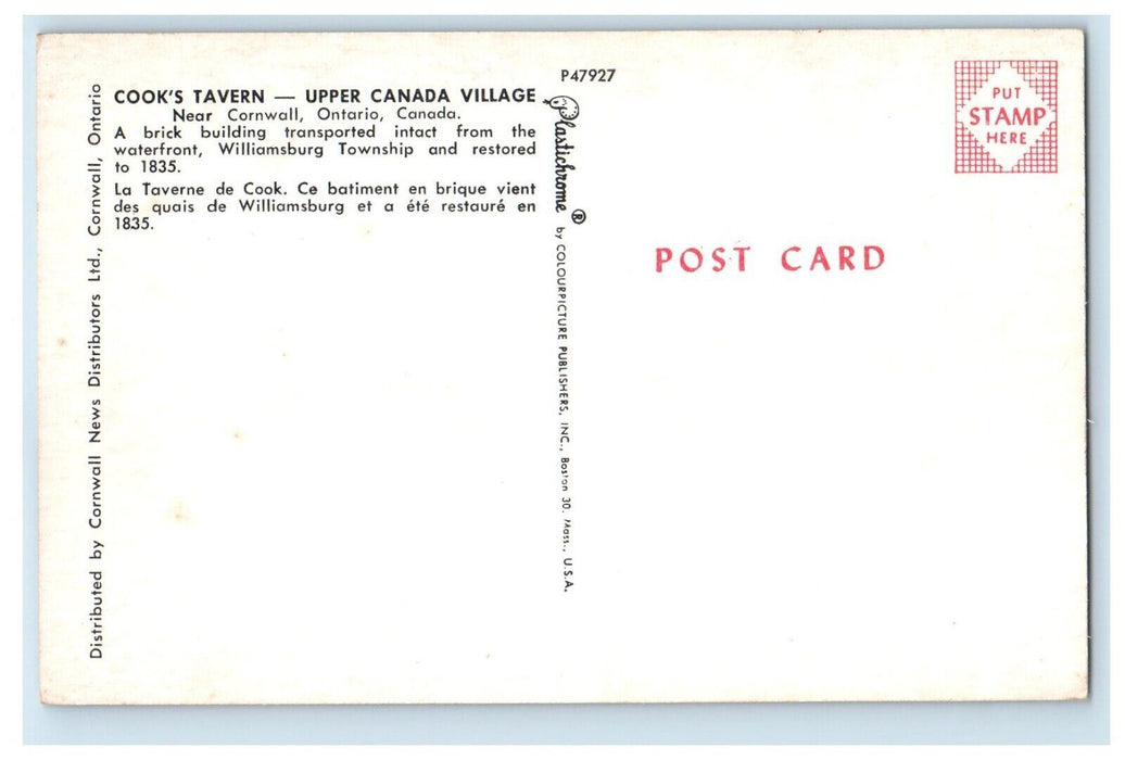 c1950's Cook's Tavern Upper Canada Village Cornwall Ontario Canada Postcard