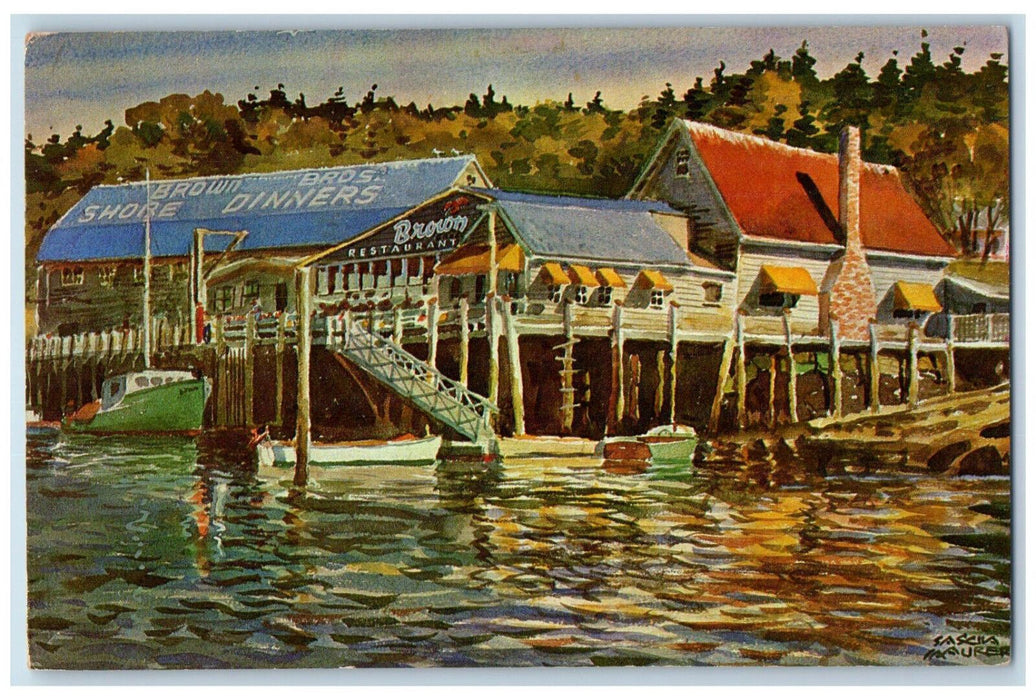 1961 Brown Bros. Shore Dinner Restaurant East Side Boothbay Harbor ME Postcard