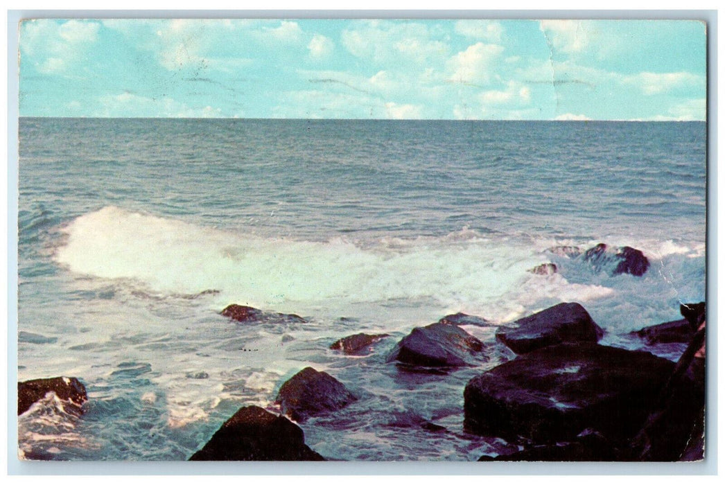 1965 Surf Along The Shore, Greetings from Wells Beach Maine ME Postcard