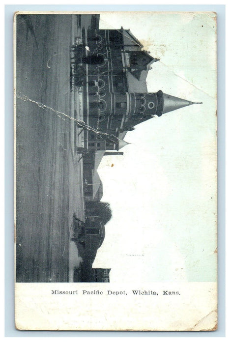 1908 Missouri Pacific Depot Horse And Wagon Wichita Kansas KS Antique Postcard