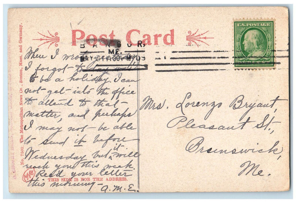 1909 Scene of Sailboats, High Head Bangor Maine ME Antique Posted Postcard