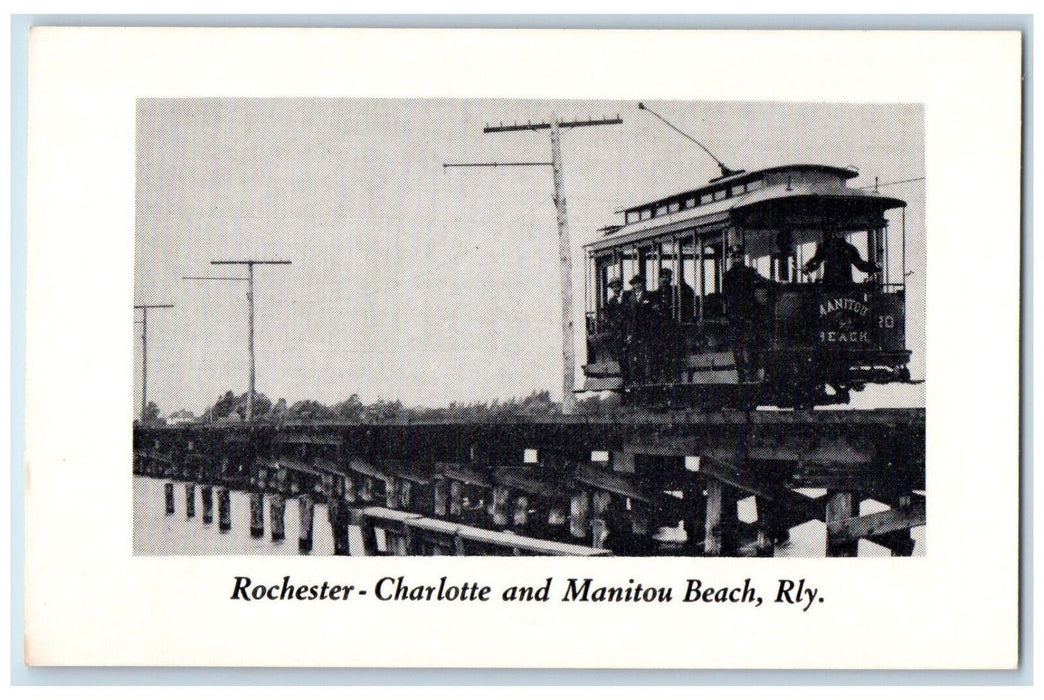 c1940's Trolley Car, Rochester-Charlotte and Manitou Beach Railway NY Postcard