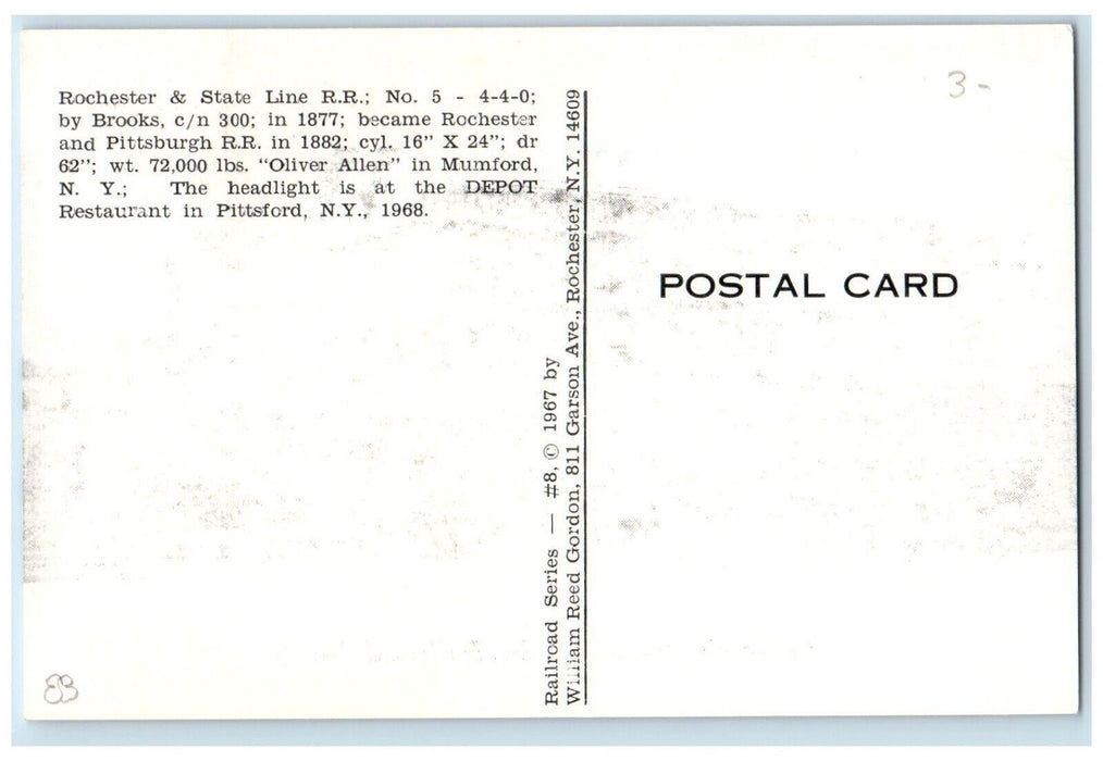 c1940's Oliver Allen Train, Rochester and State Line Railroad No.5 NY Postcard