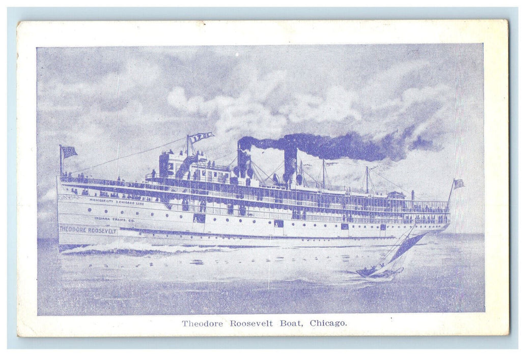 1914 Theodore Roosevelt Boat Chicago Illinois IL Antique Posted Postcard