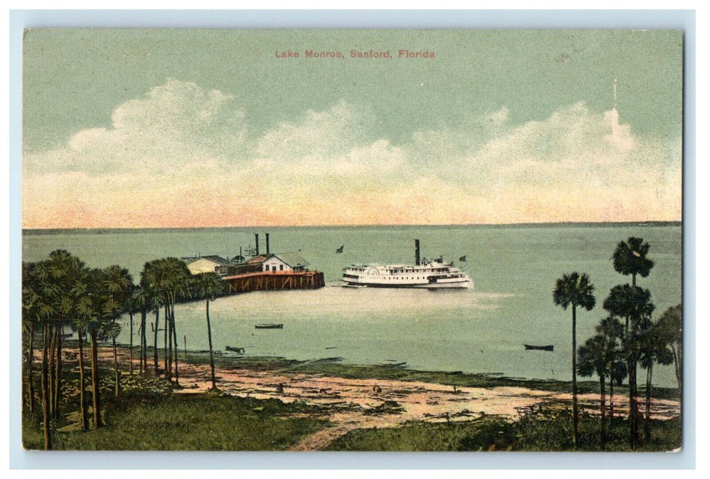c1910 Steamship and Boat Landing Scene, Lake Monroe Sunford Florida FL Postcard
